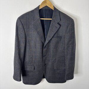 S. Cohen Wool Cashmere Men 42 Gray Blue Check Blazer Sports Coat 3 Button